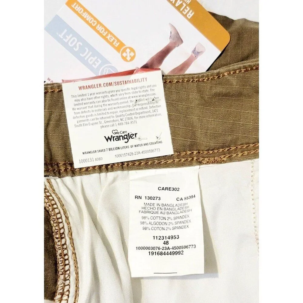 Wrangler Men's Epic Soft Cotton Stretch Relaxed Fit Cargo Shorts Elm Tan Size 48